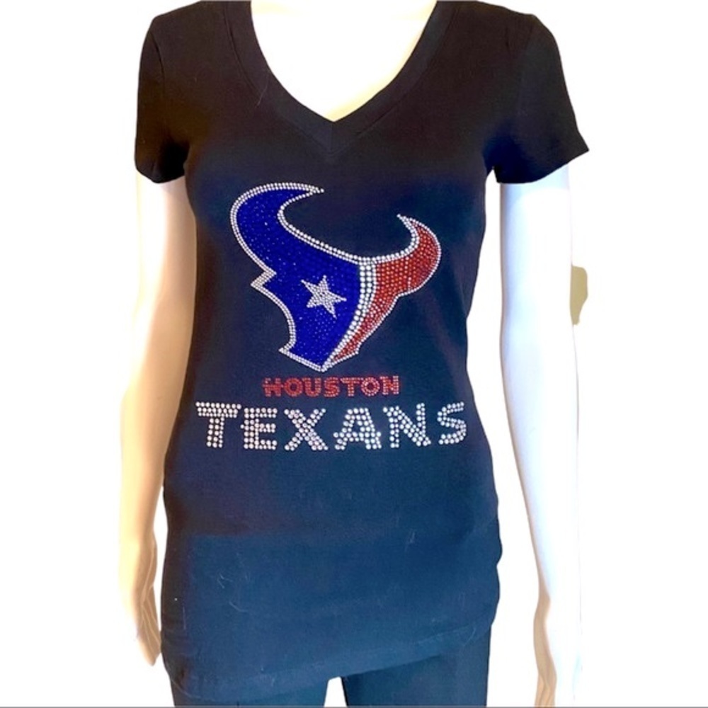 Houston Texans V-neck ladies Crystal embellished blue  T-shirt size small